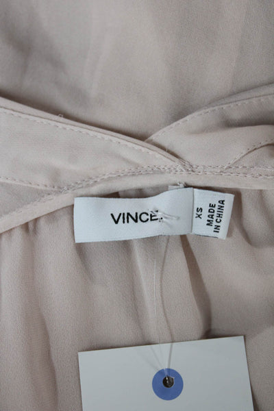 Vince Womens Basic Silk V Neck Short Sleeve Blouse Pink Size XS