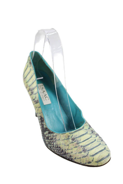 Isaac Womens Embossed Leather High Heels Pumps Shoes Blue Combo Size 7