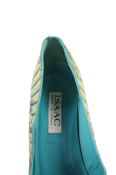 Isaac Womens Embossed Leather High Heels Pumps Shoes Blue Combo Size 7