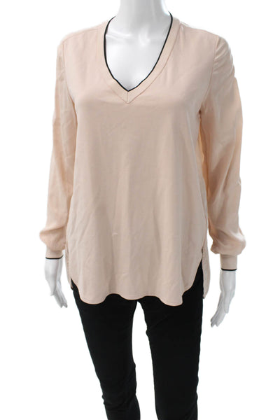 Vince Women Beige Rayon V Neck Long Sleeve Tunic Blouse Pullover Size XS