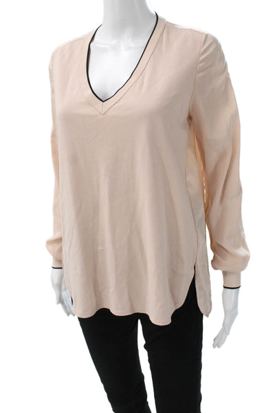 Vince Women Beige Rayon V Neck Long Sleeve Tunic Blouse Pullover Size XS