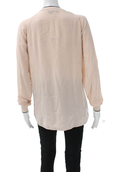 Vince Women Beige Rayon V Neck Long Sleeve Tunic Blouse Pullover Size XS