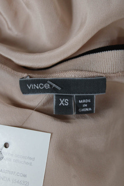 Vince Women Beige Rayon V Neck Long Sleeve Tunic Blouse Pullover Size XS