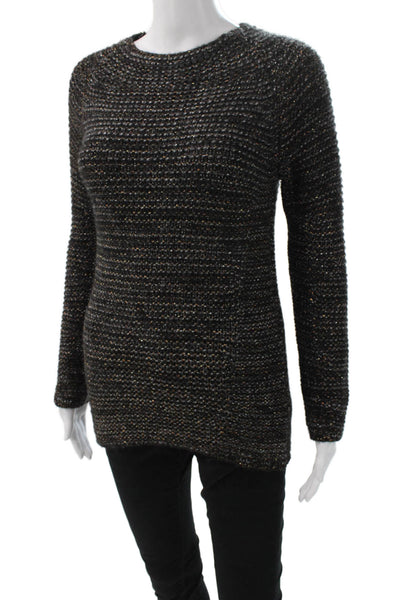 Maje Women Pullover Sweater Black Wool Blend Round Neck Long Sleeve Size 1