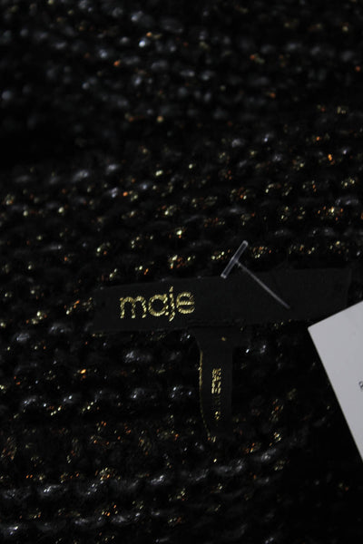 Maje Women Pullover Sweater Black Wool Blend Round Neck Long Sleeve Size 1