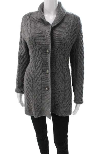 Pure Cashmere Women Cardigan Cable Collared Long Sleeve Gray Size S
