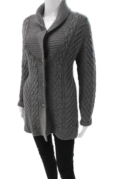 Pure Cashmere Women Cardigan Cable Collared Long Sleeve Gray Size S