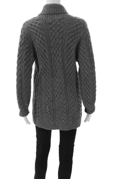 Pure Cashmere Women Cardigan Cable Collared Long Sleeve Gray Size S