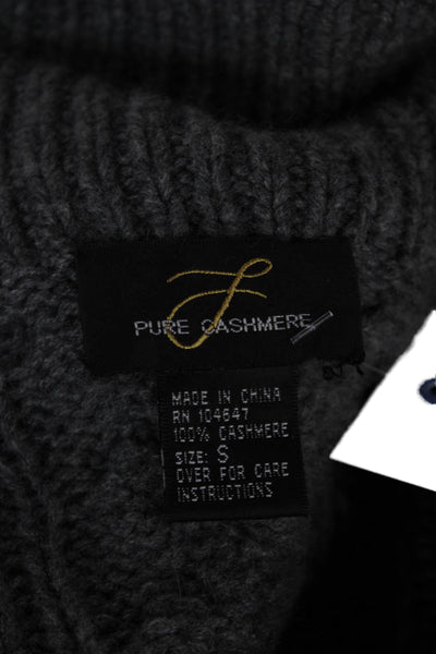 Pure Cashmere Women Cardigan Cable Collared Long Sleeve Gray Size S