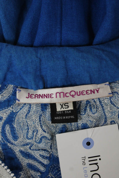 Jeannie McQueeny Womens Silk V-Neck 3/4 Sleeve Blue Tunic Mini Size XS