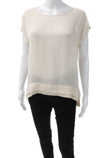 Christopher Fischer Women Ivory Cotton Boat Neck Short Sleeve Blouse Size S