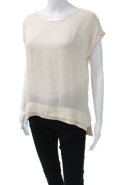 Christopher Fischer Women Ivory Cotton Boat Neck Short Sleeve Blouse Size S