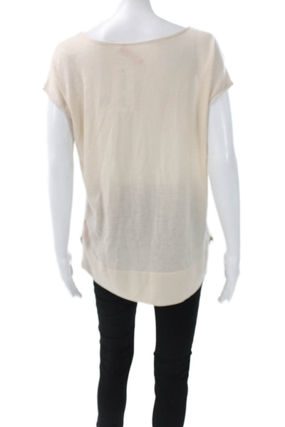 Christopher Fischer Women Ivory Cotton Boat Neck Short Sleeve Blouse Size S