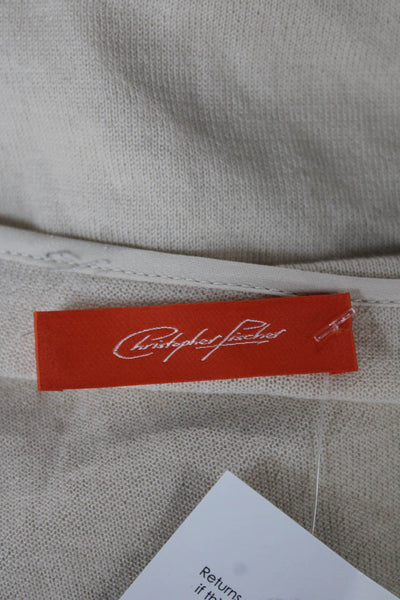 Christopher Fischer Women Ivory Cotton Boat Neck Short Sleeve Blouse Size S