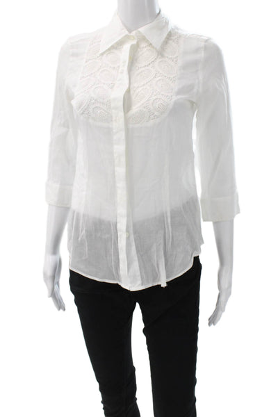 Burberry London Womens Blouse Button-Up Collared Cotton White 3/4 Sleeve Size S