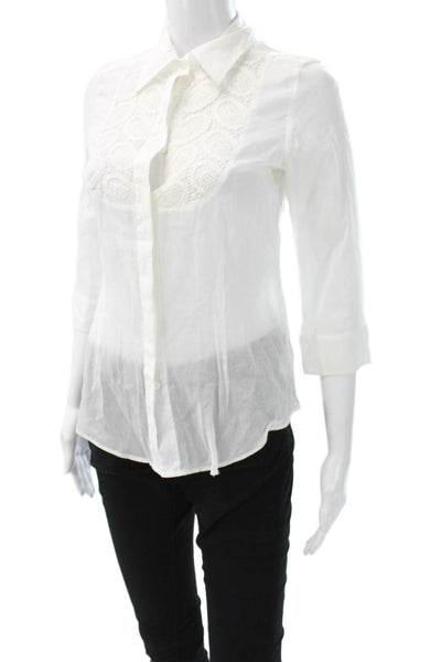 Burberry London Womens Blouse Button-Up Collared Cotton White 3/4 Sleeve Size S