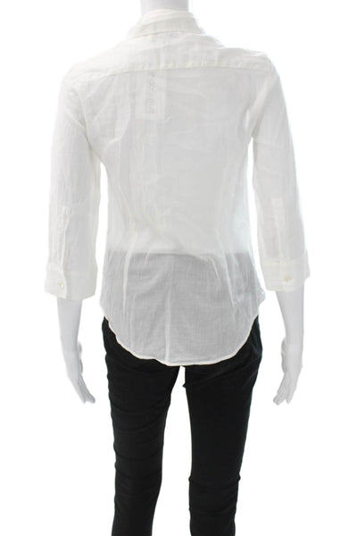 Burberry London Womens Blouse Button-Up Collared Cotton White 3/4 Sleeve Size S