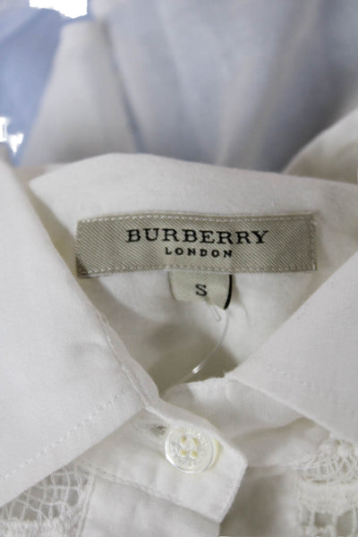 Burberry London Womens Blouse Button-Up Collared Cotton White 3/4 Sleeve Size S