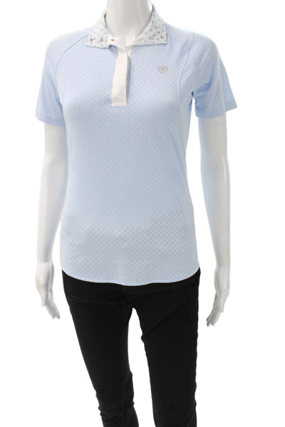 Ariat Women Basic Short Sleeve Collared Button Polo Blue Polyester Size XS
