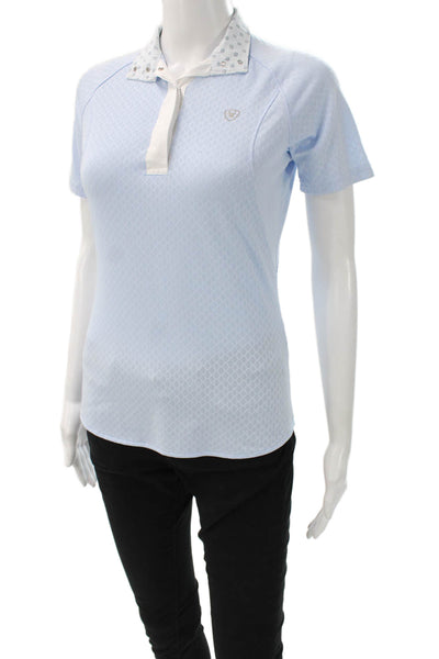Ariat Women Basic Short Sleeve Collared Button Polo Blue Polyester Size XS