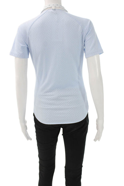 Ariat Women Basic Short Sleeve Collared Button Polo Blue Polyester Size XS