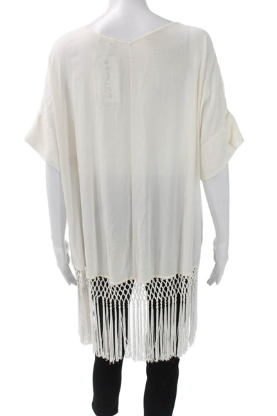 Club Monaco Womens Ivory Silk V-Neck Tunic Blouse Short Sleeve Pullover Size XS