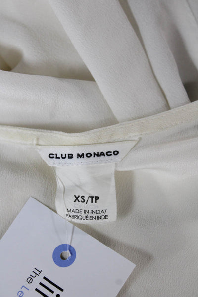 Club Monaco Womens Ivory Silk V-Neck Tunic Blouse Short Sleeve Pullover Size XS