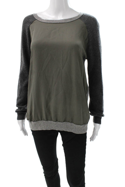 Vince Women Pullover Sweater Green Wool Blend Long Sleeve Round Neck Size S