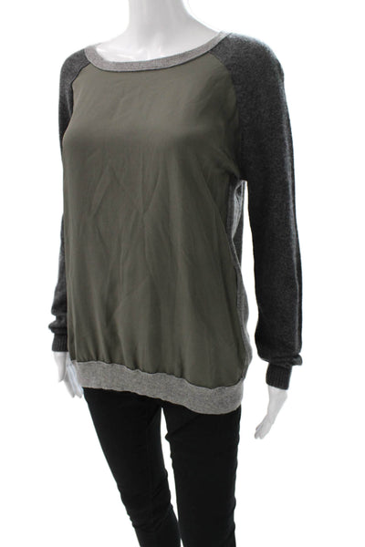 Vince Women Pullover Sweater Green Wool Blend Long Sleeve Round Neck Size S