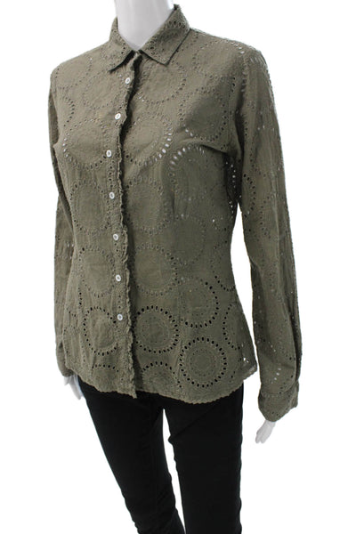 Johnny Was Women Green Cotton Geometric Button-Up Long Sleeve Size S