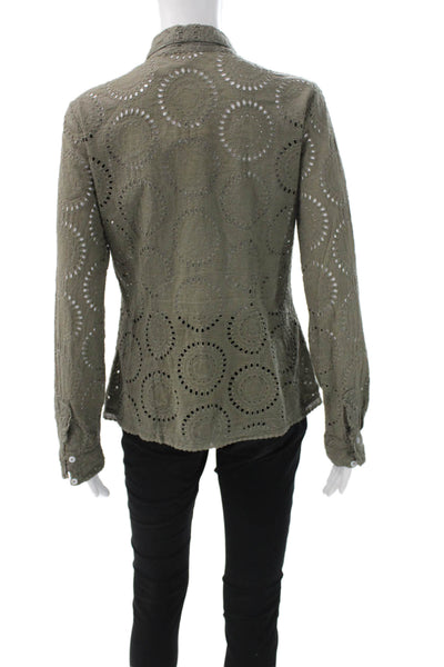 Johnny Was Women Green Cotton Geometric Button-Up Long Sleeve Size S