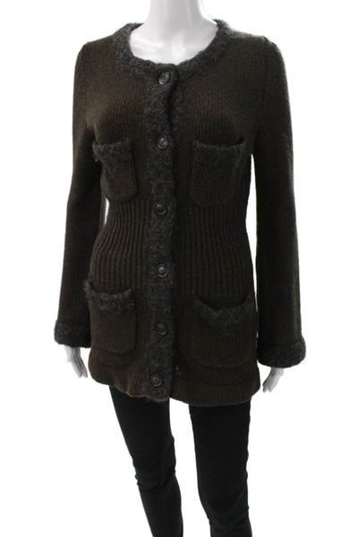 Robyne's Tricot Women Brown Wool Blend Cardigan Long Sleeve Size S