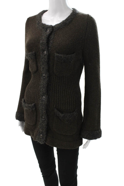 Robyne's Tricot Women Brown Wool Blend Cardigan Long Sleeve Size S