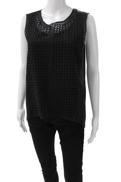 Elie Tahari Women Basic Sleeveless Cotton Blouse Black Size XS