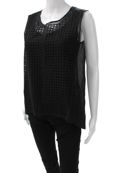 Elie Tahari Women Basic Sleeveless Cotton Blouse Black Size XS