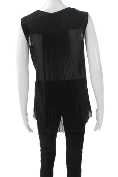 Elie Tahari Women Basic Sleeveless Cotton Blouse Black Size XS