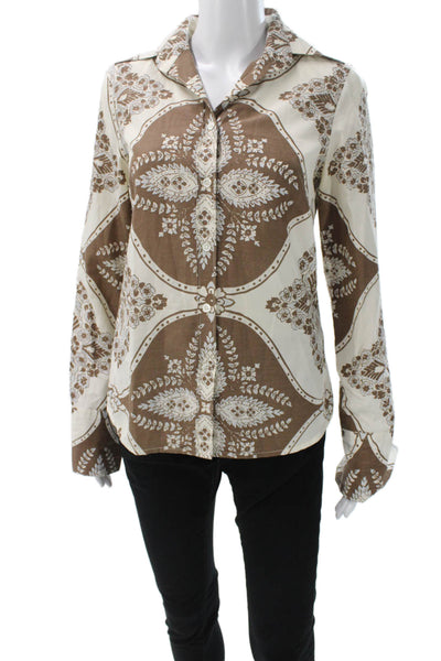 J. Mclaughlin Women Silk Paisley Button-Up Long Sleeve Brown Size 0
