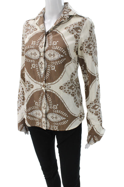 J. Mclaughlin Women Silk Paisley Button-Up Long Sleeve Brown Size 0