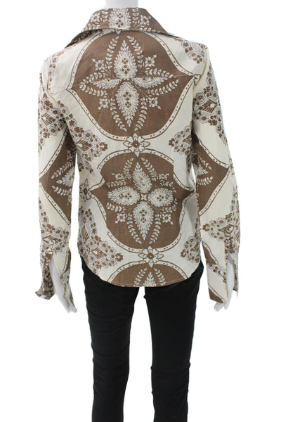 J. Mclaughlin Women Silk Paisley Button-Up Long Sleeve Brown Size 0