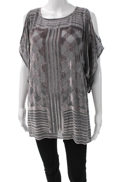 Calypso Saint Barth Women Velvet Geometric Tunic Gray Short Sleeve Size XS