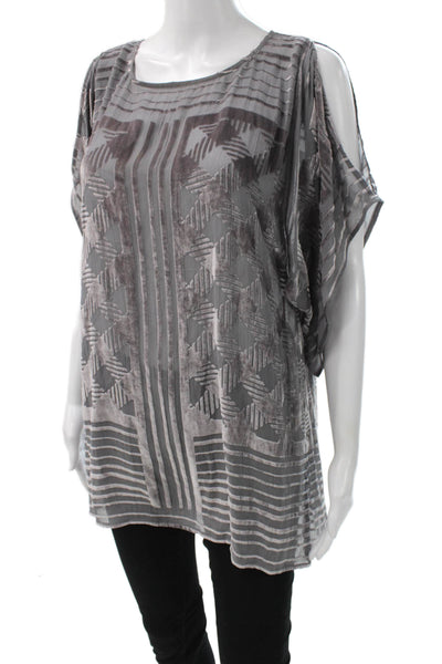 Calypso Saint Barth Women Velvet Geometric Tunic Gray Short Sleeve Size XS