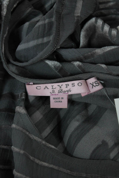 Calypso Saint Barth Women Velvet Geometric Tunic Gray Short Sleeve Size XS