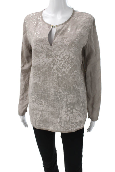 Tensione In Women Beige Viscose Geometric Keyhole Tunic 3/4 Sleeve Size M