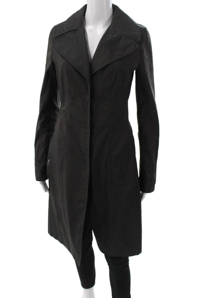 Elie Tahari Womens Trench Coat Black Button Long Sleeve Polyester Size S