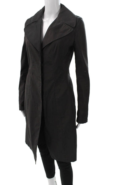 Elie Tahari Womens Trench Coat Black Button Long Sleeve Polyester Size S