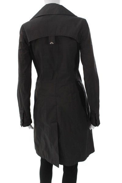 Elie Tahari Womens Trench Coat Black Button Long Sleeve Polyester Size S