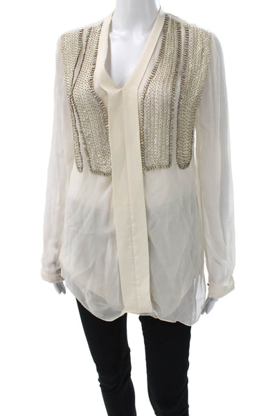 Rohit Gandhi + Rahul Khanna Womens Ivory V-Neck Long Sleeve Blouse Size S