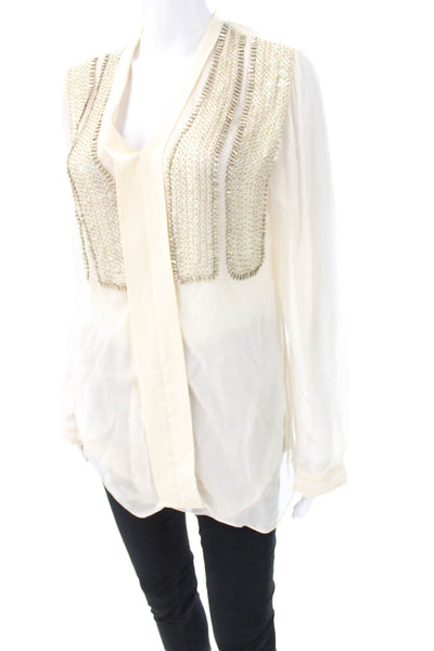 Rohit Gandhi + Rahul Khanna Womens Ivory V-Neck Long Sleeve Blouse Size S