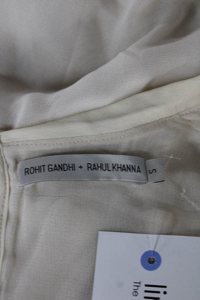 Rohit Gandhi + Rahul Khanna Womens Ivory V-Neck Long Sleeve Blouse Size S