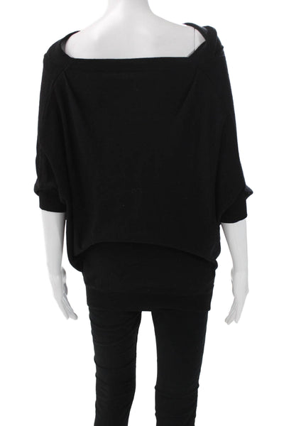 Vince Women Black Cotton Cowl Neck Pullover 3/4 Sleeve Solid Size S